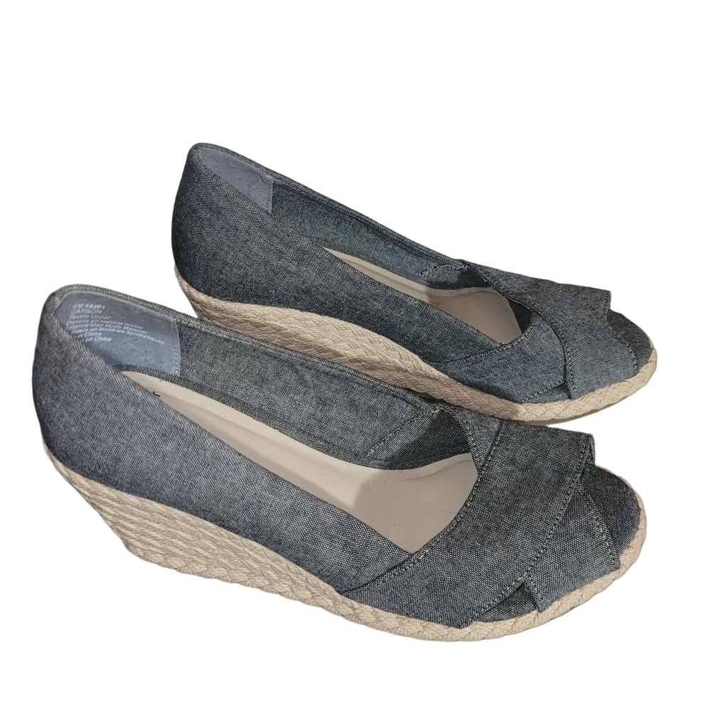 Jessica Bluish Gray Chambray Wedge Espadrilles Size 6M
